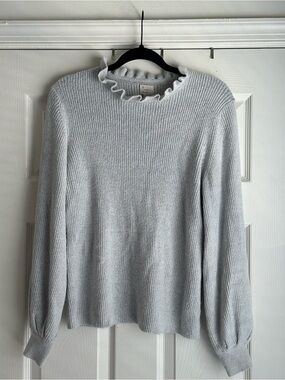 a new day Light Gray Ruffled Crew Neck Sweater
